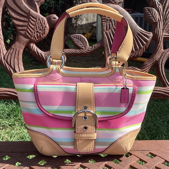 Coach Handbags - Coach Hampton Daisy Pastel Striped Vachetta Leather Handbag